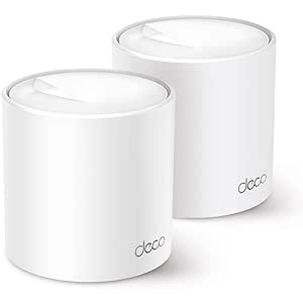 TP-Link Deco X60 Mesh WLAN komplekts (2 pack), Wi-Fi 6 AX5400 divjoslu maršrutētājs un atkārtotājs, 2 gigabitu pieslēgvietas katrai ierīcei, ieteicams mājām ar 3–5 guļamistabām, visaptveroša vecāku aizsardzība, WPA3