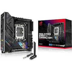 ASUS ROG Strix B760-I Gaming WiFi 6E Intel® B760 (13. un 12. paaudzes) LGA 1700 Mini-ITX mātesplate, 8 + 1 barošanas posmi, DDR5 līdz 7600 MT/s, PCIe 5.0, 2xM.2 sloti, USB 3. paaudzes. 2x2 Type-C,A Sync RGB