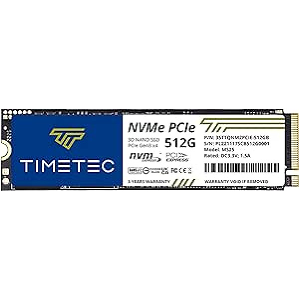 Timetec 512GB SSD NVMe PCIe Gen3x4 8Gb/s M.2 2280 3D NAND QLC augstas veiktspējas SLC kešatmiņas lasīšanas ātrums līdz 1900MB/s iekšējais cietvielu disks personālajam datoram, klēpjdatoram un galddatoram (512GB)