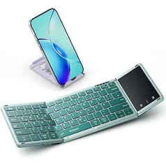 seenda salokāma Bluetooth tastatūra ar skārienpaliktni — uzlādējama bezvadu mini tastatūra ar skārienpaliktni operētājsistēmai Windows iOS Android Mac Viedtālrunis iPad planšetdators klēpjdators — QWERTZ, 3 Bluetooth kanāli