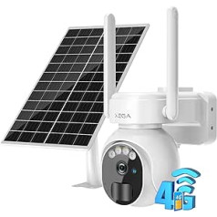 Xega 3G/4G LTE Outdoor Solar Surveillance Camera with SIM Card - 2K HD 3MP PTZ Wireless Camera without WLAN Outdoor Battery 355°/90° Swivelling Colour/IR Night Vision 2-Way Audio PIR Detection IP66