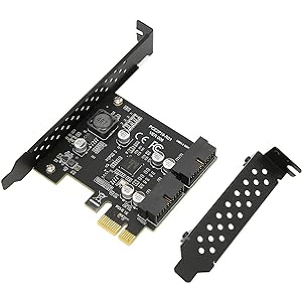 Dpofirs PCIe uz USB 3.2 Gen 1 karte, PCIe uz USB 3.2 Gen 2 adaptera karte 2 USB3.2 GEN1 19PIN PCI Express (PCIe) paplašināšanas karte USB karte galddatora atbalstam Windows (19PIN Black Board)