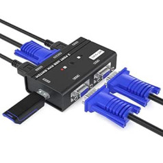 MT-VIKI KVM Switch VGA 2 Port USB Switch Sharing for Keyboard Mouse USB Speaker with KVM Cable 2 PC on One Monitor