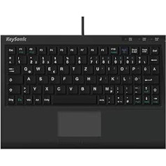 KeySonic Extra Mini Tastatur ar skārienpaliktni, USB kabelis (2 m), tastenumfang, SoftSkin, Schwarz