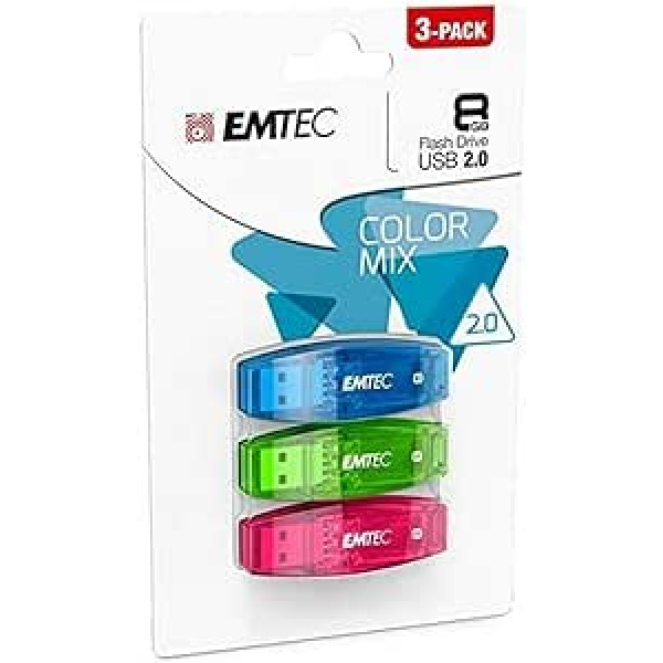 Emtec C410 8GB USB-Stick USB 2.0 Color Mix - 3er Pack (Orange Gelb Rose)