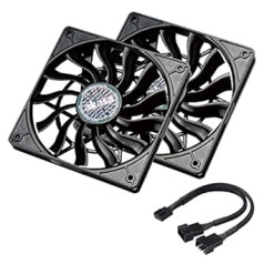 Akasa Slimfan PWM korpusa ventilators, 120 mm datora ventilators, 4 kontaktu PWM vadības ventilators, piemērots HTPC un Slim sistēmai, iekļauts 1 līdz 2 PWM sadalītāja kabelis Y sadalītāja kabelis, iepakojumā 2, AK-FN078-KT02