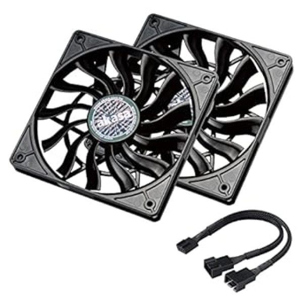 Akasa Slimfan PWM Case Fan, 120 mm PC Fan, 4 Pin PWM Control Fan, Suitable for HTPC and Slim System, Includes 1 to 2 PWM Splitter Cable Y Splitter Cable, Pack of 2, AK-FN078-KT02