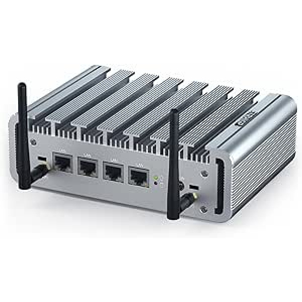 STRHIGP Firewall Mini PC N100 (līdz 3,4 GHz), 8 GB RAM DDR5 + 128 GB NVMe SSD, 4x2,5 GbE i226-V LAN mikro ugunsmūra ierīce Fanless PC VPN AES-NI 4 × USB HD+DP WiFi, atbalsts Win 10, Linux