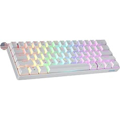 Geeky GK61 SE 60% mehāniskā spēļu tastatūra, 61 taustiņu daudzkrāsu RGB LED fona apgaismojums PC/Mac spēlētājiem, ANSI US American izkārtojums (balts, mehānisks ātrums dzeltens)