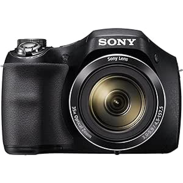 Sony DSC-H300 digitālās kameras ieejas tilts (20,1 MP, optiskā 35x tālummaiņa, 25 mm platleņķa objektīvs, optiskais attēla stabilizators SteadyShot, HD video) melns