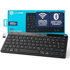 JLab Go bezvadu tastatūra — Bluetooth tastatūra ar 2,4 GHz radio, USB sargspraudnis, klusa maza bezvadu tastatūra, QWERTZ izkārtojums, vairāku ierīču mini bezvadu tastatūra, personālajam datoram/Mac/iPad/planšetdatoram/datoram/klēpjdatoram