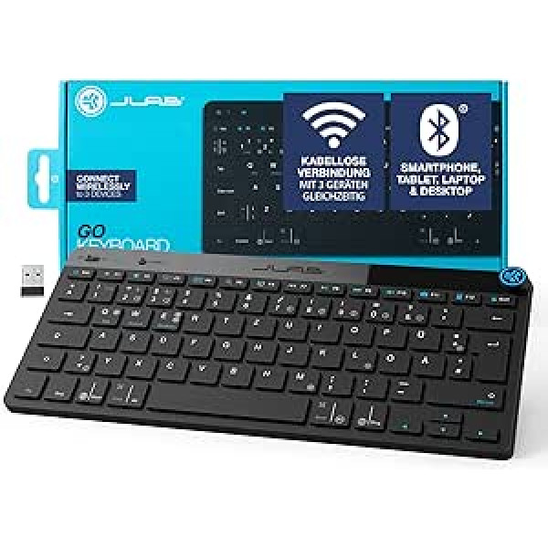 JLab Go Wireless Keyboard - Bluetooth Keyboard with 2.4 GHz Radio, USB Dongle, Quiet Keyboard Wireless Small, QWERTZ Layout, Multi-Device Mini Wireless Keyboard, for PC/Mac/iPad/Tablet/Computer/Laptop