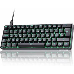 TMKB T61SE spēļu mehāniskā tastatūra ar vācu QWERTZ izkārtojumu, zils slēdzis, melns