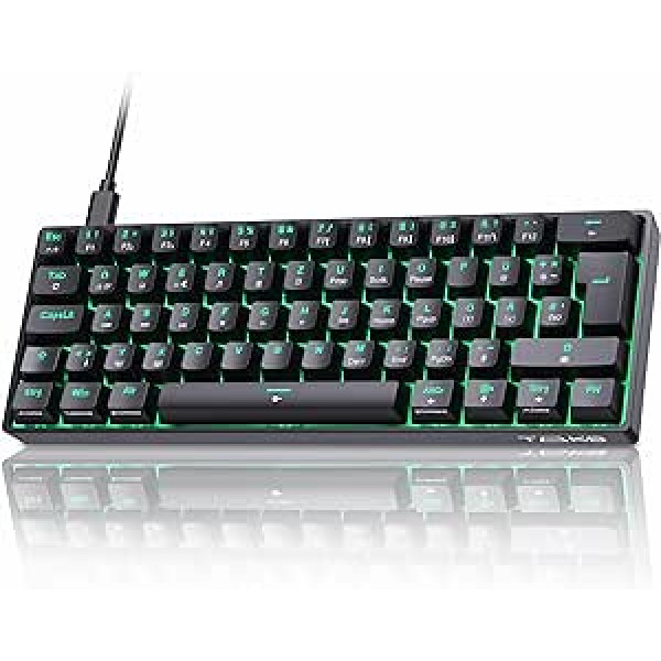 TMKB T61SE spēļu mehāniskā tastatūra ar vācu QWERTZ izkārtojumu, zils slēdzis, melns