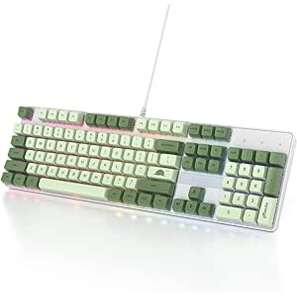 SOLIDEE NKRO mehāniskā spēļu tastatūra, pilna izmēra, zaļa Matcha tastatūra, 104 taustiņu vadu tastatūra USB, RGB fona apgaismojums un ciparu tastatūra, NKRO mehāniskā tastatūra (104 Matcha)