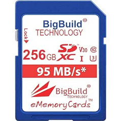 BigBuild Technology 256GB UHS-I U3 95MB/s atmiņas karte saderīga ar Sony Alpha ZVE10, ZVE10L, 7 III, ILCE7M3B.CEC Camera Class 10 SDXC