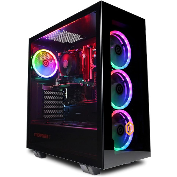 CYBERPOWERPC Wyvern spēļu dators — AMD Ryzen 5 4500, Nvidia RTX 3050 8 GB, 16 GB RAM, 500 GB NVMe SSD, 650 W 80+ PSU, WLAN, Windows 11, Blaze RGB