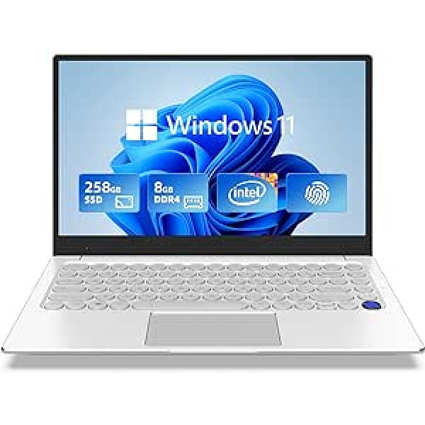 Auusda 14,1 collas Full HD Windows 11 klēpjdators, 8 GB LPDDR4 un 256 GB SSD, paplašināms 2 TB, All Matal piezīmjdators, Intel 3867U četrkodolu, 4K, WiFi, BT4.2, aizmugurgaismota tastatūras pirkstu nospiedums