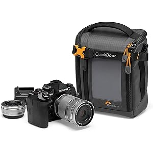 Lowepro GearUp Creator Box Medium II, Mirrorless and DSLR Camera Case, Camera Bag with QuickDoor Access, Made from Recycled Material, Orange Padded Inner Compartments, Grey