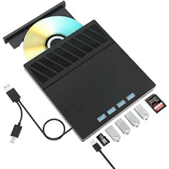 Yaeonku ārējais Blu Ray CD DVD diskdzinis USB 3.0 Type-C 3D BD ārējais CD/DVD Blu-ray rakstītājs ar 4 USB portiem un 2 SD kartes pārnēsājamo Bluray diskdzini klēpjdatoram Linux operētājsistēmai Windows Mac OS