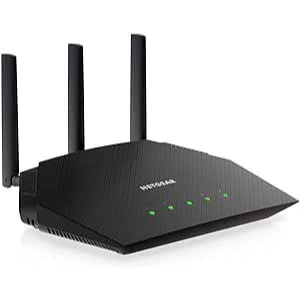 NETGEAR RAX10 WiFi 6 maršrutētājs AX1800 (4 straumes ar ātrumu līdz 1,8 Gbps, Nighthawk WLAN maršrutētāja pārklājums līdz 100 m², saderīgs ar iPhone 12/13 vai Samsung S20/S21)