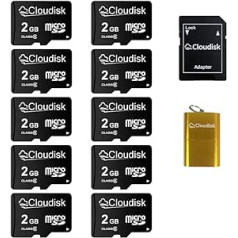 Cloudisk 10 pack 2 GB Micro SD karte ar Micro SD adapteri, karšu lasītāja atmiņas karte (2 GB)