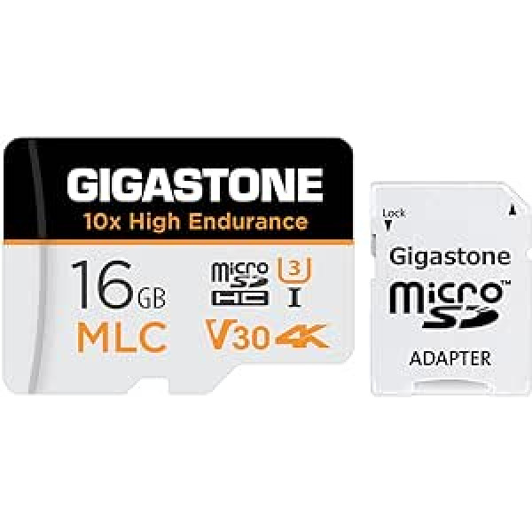 [10x High Endurance] Gigastone MLC 16GB Industrial MicroSDXC Card with Adapter, 95/30MB/s 4K Video Recording for Security Cam, Dash Cam, U3 V30 C10 [5-Year Free Data Recovery]