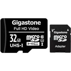 Gigastone 32GB MicroSDHC Speicherkarte + SD Adapter, für Action-Kamera, GoPro, Drohne und Tablet, Lesegeschwindigkeit bis zu 90MB/s, Full HD-Videoaufnahme, Micro SD Karte UHS-I Klasse 10 U1