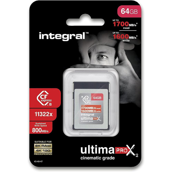 Integral 64GB CFexpress Memory Card Type B 2.0 8K RAW and 4K 120FPS 1700MB/s Read Speed 1600MB/s Write Speed Designed for Cameramen and Professional Photographers