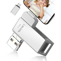 USB zibatmiņa 512 GB Levida Memory Stick USB 3.0 Photo Stick (mobilā atmiņa, rotējošs dizains, automātiska dublēšana) iOS, tālrunim, Android mobilajam tālrunim, paliktnim, klēpjdatoram un datoram, personālajam datoram, sudraba krāsā