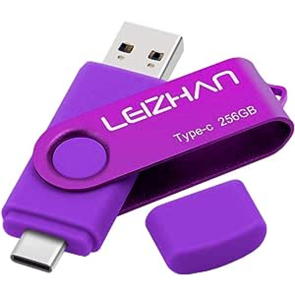 leizhan USB C tipa atmiņas karte 256 GB zibatmiņas disks OTG (On The Go) 2 in-1 USB C Memory Stick C tipa viedtālrunim un MacBook (256 GB, violets)