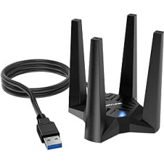 AX1800 USB WLAN Stick PC, WAVLINK WiFi 6 USB WLAN adapteris dators, 1201Mbps 5GHz + 574Mbps 2.4G, WPA3 šifrēšana, iebūvēts draiveris, melns, tikai operētājsistēmai Windows 10/11