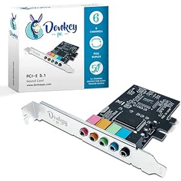 Donkey pc - PCI Express 5.1 Sound Card with High Direct Sound Performance and 3D Sound, Supports 6 Channels DAC 5.1 Surround for Home Theater and Gaming.