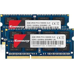 Kuesuny 8GB komplekts (2X4GB) DDR3 1333MHz Sodimm Ram PC3-10600 PC3-10600S 1.5V CL9 204 Pin 2RX8 Dual-Rank Non-ECC nebuferētā atmiņa Ideāli piemērota piezīmjdatora klēpjdatora jaunināšanai