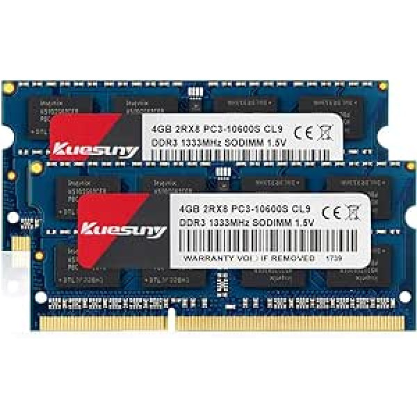 Kuesuny 8GB komplekts (2X4GB) DDR3 1333MHz Sodimm Ram PC3-10600 PC3-10600S 1.5V CL9 204 Pin 2RX8 Dual-Rank Non-ECC nebuferētā atmiņa Ideāli piemērota piezīmjdatora klēpjdatora jaunināšanai