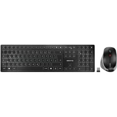 CHERRY DW 9500 plāns bezvadu tastatūras un peles komplekts, vācu izkārtojums (QWERTZ), Bluetooth vai bezvadu savienojums, plakans dizains, uzlādējama, ergonomiska labās rokas pele datoram, melni pelēka