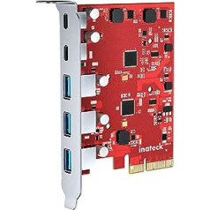 Inateck RedComets U21 PCIe uz USB 3.2 Gen 2 karte ar kopējo 16 Gbps joslas platumu, 3 USB Type-A un 2 USB Type-C porti, sarkans