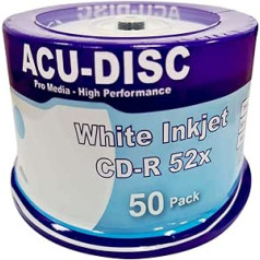 ACU-DISC CD-R Blank 52 x 700MB 80 Minutes CD Full Face White Hub Inkjet Printer - Pack of 50 Cake Box