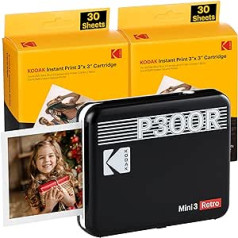 Kodak Mini 3 Retro Square (Polaroid) tūlītēji attēli augstākās kvalitātes kvalitātē, drukāšana, atrodoties ceļā, ar mobilo tālruni, mobilais fotoattēlu printeris viedtālrunim (iPhone un Android), pārnēsājams Bluetooth printeris