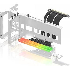 EZDIY-FAB vertikāls PCIe 4.0 GPU turētājs Grafikas karšu turētājs ar 5 V 3 Pin ARGB LED moduli, video karšu VGA atbalsta komplekts ar PCIe 4.0 X16 Gen4 17 cm / 6,69 in stāvvada kabelis 90 grādu taisnleņķis balts