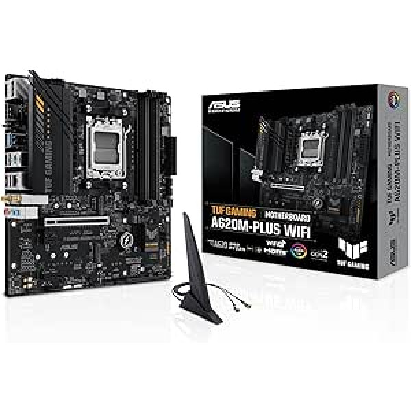 ASUS TUF Gaming A620M-PLUS WiFi mātesplates ligzda AMD A620 (Ryzen 7000, mikro-ATX, DDR5 atmiņa, PCIe 4.0, Wi-Fi 6, USB 3.2 Gen 2, Aura Sync)