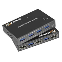 KVM HDMI Switch for 2 Computers, USB 3.0 KVM Switch with EDID Simulator Function, Supports 4K @ 60Hz Resolution for 2 PC Share Mouse, Keyboard and Monitor