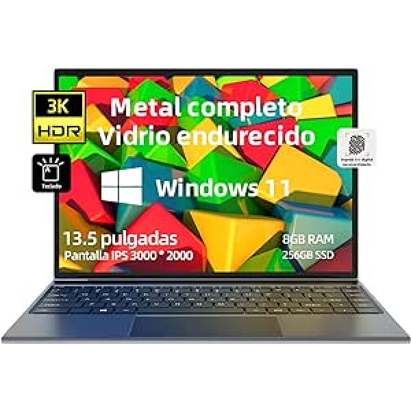 Generisch klēpjdators 13,5 collu Windows 11 piezīmjdators, N4120 četrkodolu, 8 GB RAM + 256 GB SSD, 3000 x 2000 IPS panelis, aizmugurgaismota tastatūra, pirkstu nospiedumu lasītājs, pilns metāls