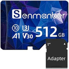 senmanber TF-Karte 512GB, Hochgeschwindigkeits atmiņas karte, Wasserdicht Mini Speicherkarte ar adapteri, Stoßfeste Tragbar Mini TF Karte 512GB viedtālrunim/datoram/planšetdatoram