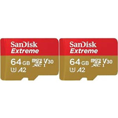 SanDisk Extreme microSDXC UHS-I Memory Card 64GB for Action Cameras and Drones + Adapter + RescuePRO Deluxe (up to 170MB/s, A2, Class 10, U3, V30) (Pack of 2)