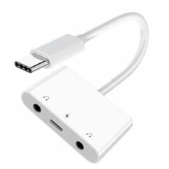 CY Type C USB-C to Dual 3.5mm Audio AUX & MIC Sound Card with PD Power Charge Adapter Compatible with Laptop Tablet Mobile Phone