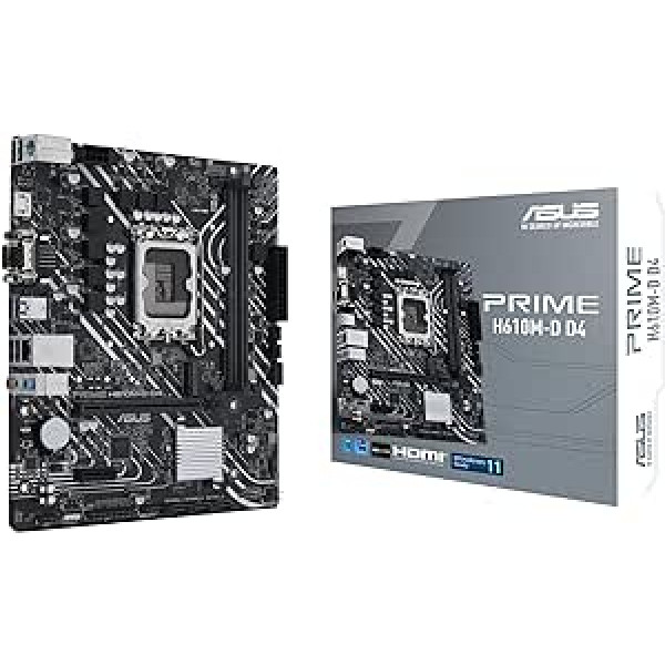 ASUS Prime H610M-D D4 spēļu mātesplates ligzda Intel LGA 1700 (Intel H610, mATX, DDR4 atmiņa, PCIe 4.0, M.2, COM ports, LPT galvene, RGB galvene)