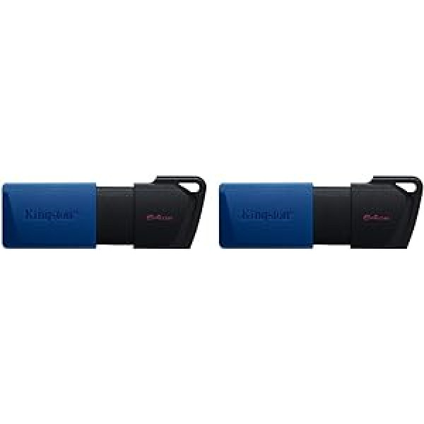 Kingston DataTraveler Exodia M USB Stick (Pack of 2) 3.2 Gen 1 DTXM/64GB-2P with Moving Cap (Black + Blue) (Pack of 2)