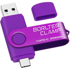 BorlterClamp Type C USB Stick 256 GB, 2 in 1 OTG Memory Stick USB 3.0 Divu portu USB C zibatmiņas disks Android viedtālrunim Samsung S10/S9/S8, Huawei, planšetdatoriem un datoriem (violeta)