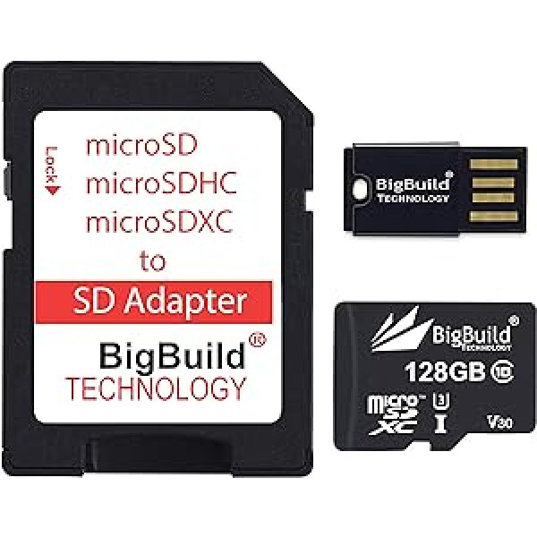 BigBuild Technology 128GB īpaši ātra 100MB/s U3 microSDXC atmiņas karte, kas saderīga ar Oppo A1, A11/A11k, A12/A12e, A12s, A15/A15s, A16/A16K, A1k, A32, A35 Mobile